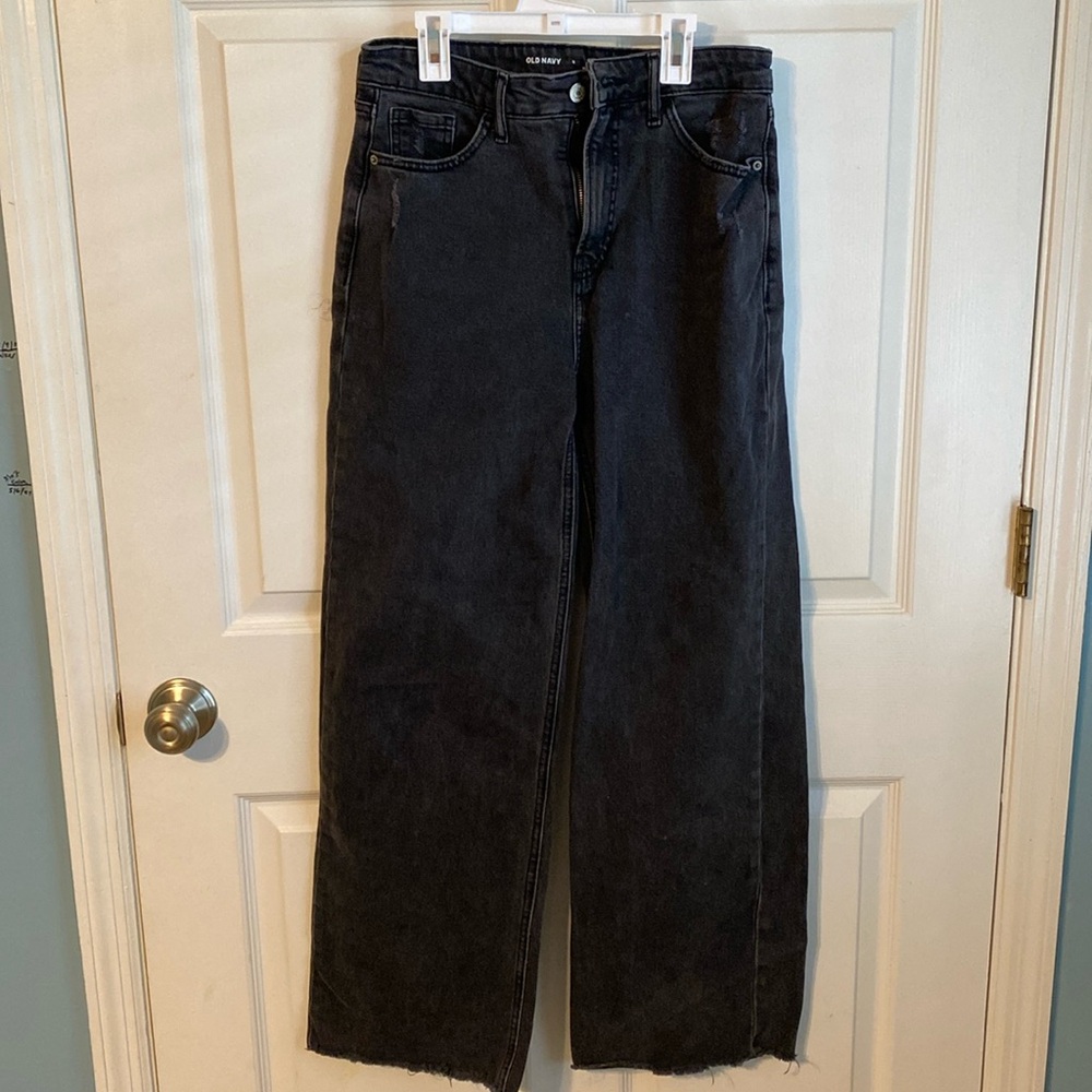 Old Navy Extra High Rise Wide Leg Secret Smooth Pockets Black Denim Jeans Size 8